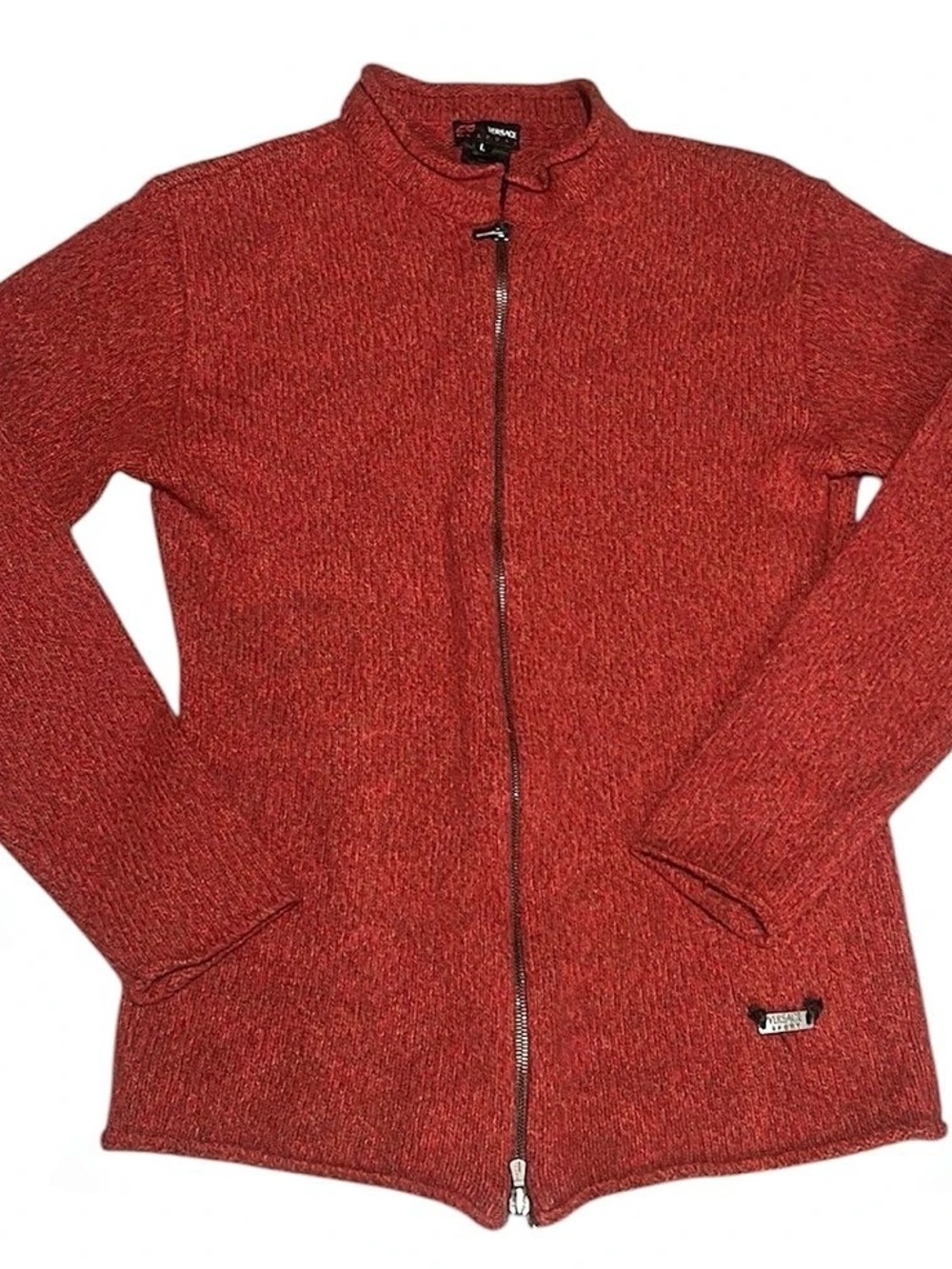 Vintage Versace Sport Red Full Zip Knit Wool Sweater - NWOT Fits M/L